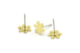 Brass Snowflake Earring, 12 Raw Brass Snowflake Shaped Stud Earrings (8.5x7x0.60mm) A6009