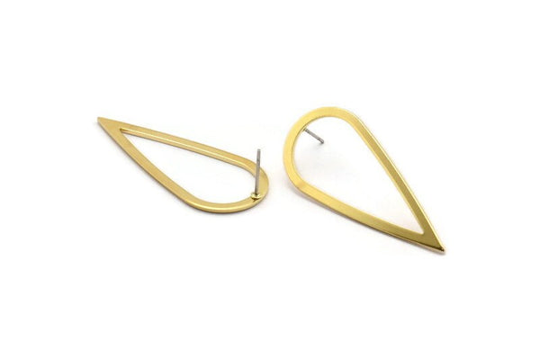 Brass Drop Earring, 4 Raw Brass Drop Stud Earrings (42x18x1mm) Bs 1311 A6108