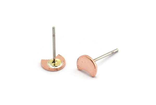 Copper Moon Earring, 12 Raw Copper Tiny Crescent Moon Stud Earrings (6x5x0.80mm) M01870 A5878