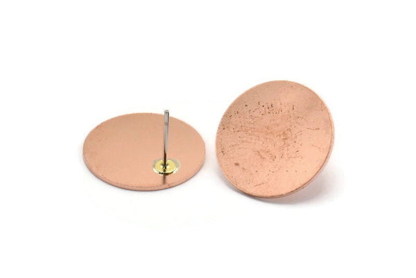 Copper Round Earring, 4 Raw Copper Round Stud Earrings (18x0.80mm) M03027 A5898