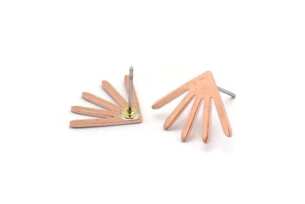 Copper Sun Earring, 8 Raw Copper Sun Stud Earrings (18x13x0.80mm) M02431 A5923