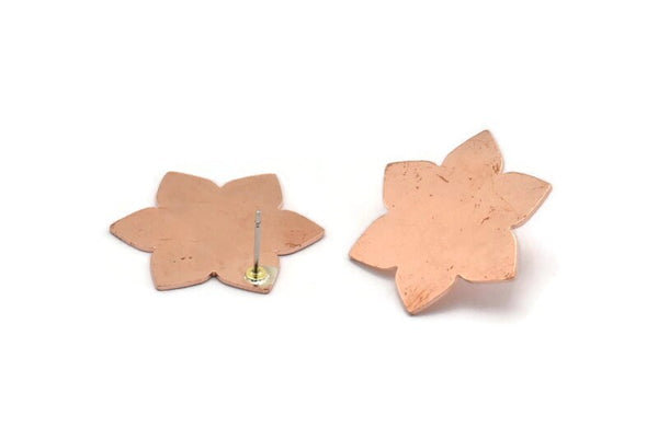 Copper Flower Earring, 2 Raw Copper Flower Stud Earrings (28x25x0.80mm) M02771 A5924