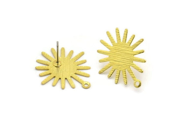 Brass Sun Earring, 12 Textured Raw Brass Sun Stud Earrings With 1 Loop, Findings (24x22x0.40mm) A1897 A5327