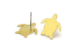 Brass Turtle Earring, 12 Raw Brass Turtle Shaped Stud Earrings (15x15x0.60mm) A6036
