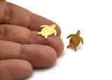 Brass Turtle Earring, 12 Raw Brass Turtle Shaped Stud Earrings (15x15x0.60mm) A6036