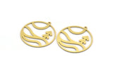 Brass Round Charm, 6 Raw Brass Landscape Patterned Round Shaped Charms With 1 Loop, Charm Pendants (34x32x0.80mm) A6132