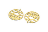 Brass Round Charm, 6 Raw Brass Rising Sun And Wavy Patterned Round Shaped Charms With 1 Loop, Charm Pendants (34x32x0.80mm) A6131