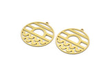 Brass Round Charm, 6 Raw Brass Rising Sun And Wavy Patterned Round Shaped Charms With 1 Loop, Charm Pendants (34x32x0.80mm) A6131