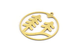 Brass Round Charm, 6 Raw Brass Landscape Patterned Round Shaped Charms With 1 Loop, Charm Pendants (34x32x0.80mm) A6134