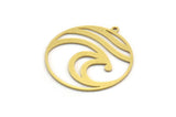 Brass Round Charm, 6 Raw Brass Wavy Patterned Round Shaped Charms With 1 Loop, Charm Pendants (34x32x0.80mm) A6133