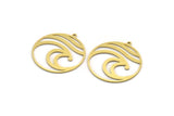 Brass Round Charm, 6 Raw Brass Wavy Patterned Round Shaped Charms With 1 Loop, Charm Pendants (34x32x0.80mm) A6133
