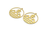 Brass Round Charm, 6 Raw Brass Landscape Patterned Round Shaped Charms With 1 Loop, Charm Pendants (34x32x0.80mm) A6129