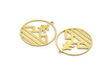 Brass Round Charm, 6 Raw Brass Landscape Patterned Round Shaped Charms With 1 Loop, Charm Pendants (34x32x0.80mm) A6129
