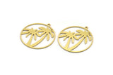 Brass Round Charm, 6 Raw Brass Palm Tree Patterned Round Shaped Charms With 1 Loop, Charm Pendants (35.5x32.5x0.80mm) A6130