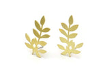 Brass Leaf Earring, 8 Raw Brass Branch Shaped Stud Earrings, Findings (32x20x0.60mm) A6010