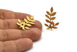 Brass Leaf Earring, 8 Raw Brass Branch Shaped Stud Earrings, Findings (32x20x0.60mm) A6010