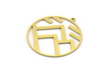 Brass Round Charm, 6 Raw Brass Mountain Patterned Round Shaped Charms With 1 Loop, Charm Pendants (34x32x0.80mm) A6135