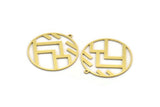 Brass Round Charm, 6 Raw Brass Mountain Patterned Round Shaped Charms With 1 Loop, Charm Pendants (34x32x0.80mm) A6135