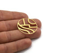 Brass Round Charm, 6 Raw Brass Landscape Patterned Round Shaped Charms With 1 Loop, Charm Pendants (34x32x0.80mm) A6136