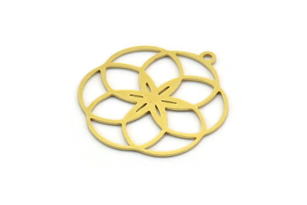 Brass Ethnic Charm, 8 Raw Brass Ethnic Motif Charms With 1 Loop, Earring Charms (28.5x25x0.60mm) A6116