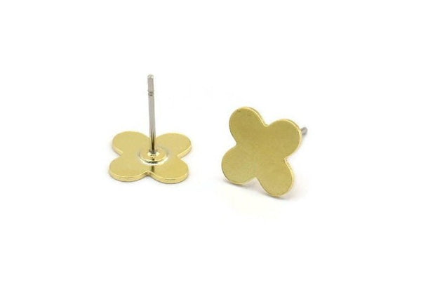 Brass Plus Earring, 8 Raw Brass Plus Shaped Stud Earrings (11x9x0.60mm) A6066