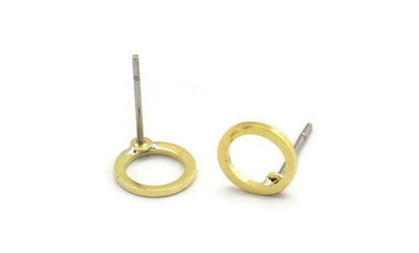 Brass Circle Earring, 12 Raw Brass Circle Stud Earrings (8x0.80mm) A2575 A6052
