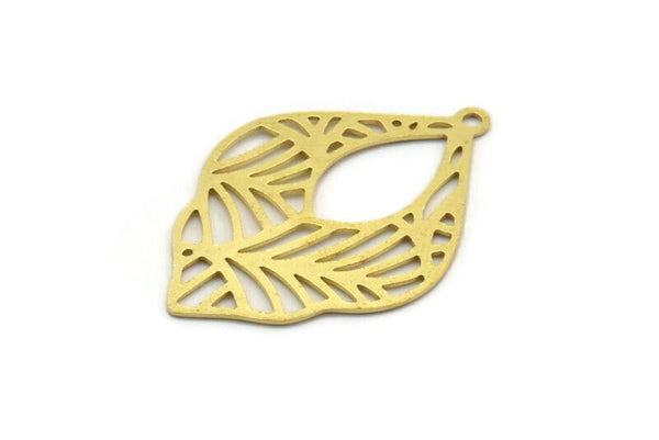 Brass Leaf Charm, 6 Raw Brass Leaf Charms With 1 Loop, Charm Pendants (34.5x24x0.60mm) A6143