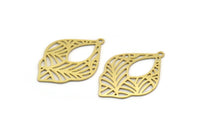 Brass Leaf Charm, 6 Raw Brass Leaf Charms With 1 Loop, Charm Pendants (34.5x24x0.60mm) A6143