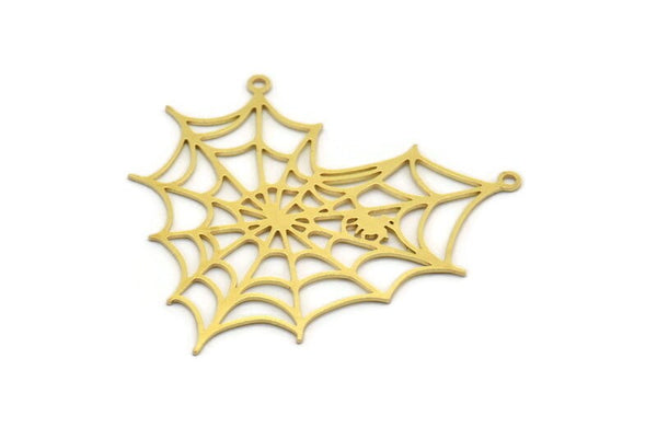 Pirinç Kalp Tılsımı, 2 Döngülü 4 Ham Pirinç Örümcek Ağı Tılsımı, Tılsım Kolye Uçları, Kolye Parçaları (45x46x0,60 mm) A6145