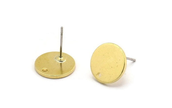 Brass Cabochon Earring, 8 Raw Brass Cabochon Stud Earrings With 1 Hole (12x1.2mm) D1378 A6064