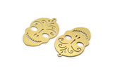 Brass Skull Charm, 6 Raw Brass Skull Head Charms With 1 Loop, Findings (30x20x0.60mm) A6119