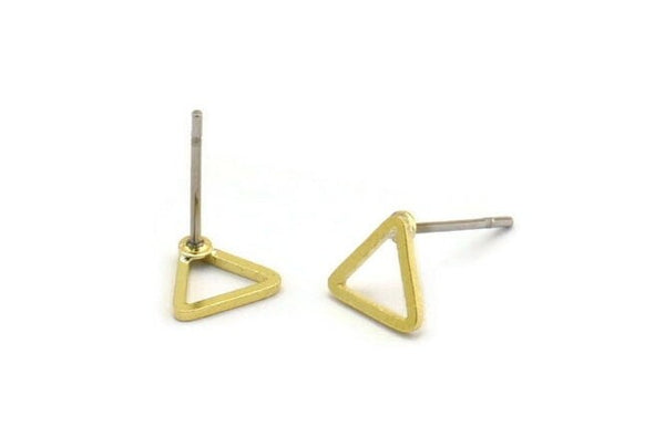 Brass Triangle Earring, 12 Raw Brass Open Triangle Stud Earrings (8x0.8mm) D0276 A6011