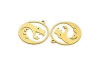 Brass Round Charm, 12 Raw Brass Snake Patterned Round Shaped Charms With 1 Loop (22x20x0.60mm) A5711