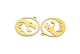 Brass Round Charm, 12 Raw Brass Snake Patterned Round Shaped Charms With 1 Loop (22x20x0.60mm) A5711