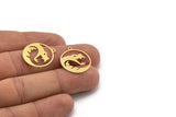 Brass Round Charm, 12 Raw Brass Snake Patterned Round Shaped Charms With 1 Loop (22x20x0.60mm) A5711