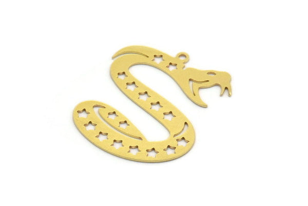 Brass Snake Charm, 4 Raw Brass Snake Charms With 1 Loop, Pendants, Findings (32x26x0.60mm) A5717