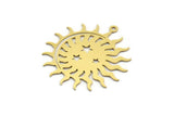 Brass Moon Charm, 4 Raw Brass Crescent Moon And Sun Shaped Charms With 1 Loop (34x31.5x0.60mm) A5722