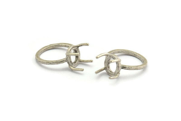 Claw Ring Blank, 2 Antique Silver Plated Brass Ring Settings with 4 Claws, Ring Blanks N0105-18
