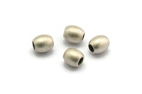 Silver Oval Bead, 10 Antique Silver Plated Brass Oval Industrial Findings, Spacer Beads (6x5mm) D0024
