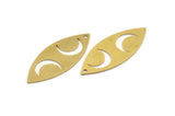 Brass Marquise Charm, 8 Raw Brass Crescent Moon Pattarned Marquise Shaped Charms With 1 Hole (39x15x0.80mm) A5707