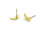 Brass Moon Earring, 12 Raw Brass Crescent Moon Shaped Stud Earrings (9.5x3x0.80mm) A6091