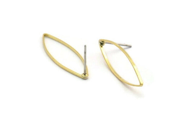 Brass Marquise Earring, 12 Raw Brass Marquise Stud Earrings (9x28x0.5mm) D0043 A6034