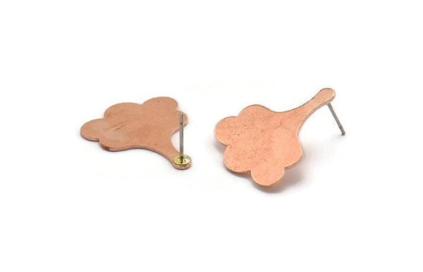Copper Leaf Earring, 4 Raw Copper Flower Stud Earrings, Earring Findings (25x21x0.80mm) M03288 A5905