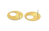 Brass Ear Hoops, 8 Raw Brass Round 1 Hole Stud Earring (32mm) D0006 A6031