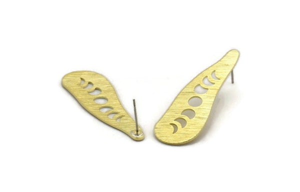 Brass Irregular Earring, 6 Textured Raw Brass Moon Phases Patterned Irregular Shaped Stud Earrings, Findings (43x14x0.80mm) M03304 A5770