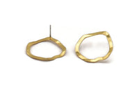 Gold Round Earring, 6 Gold Plated Brass Wavy Round Stud Earrings (26x25x0.60mm) D0715 A2205 Q0951
