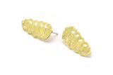 Brass Leaf Earring, 4 Textured Raw Brass Leaf Stud Earrings With 1 Hole (30x13x0.80mm) M01771 A5766