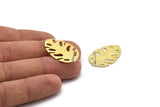 Brass Leaf Earring, 4 Textured Raw Brass Leaf Stud Earrings (30x20x0.80mm) M01759 A5768