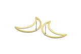 Brass Moon Earring, 4 Textured Raw Brass Crescent Moon Stud Earrings (30x10x0.80mm) M03076 A5753