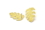 Brass Leaf Earring, 4 Textured Raw Brass Leaf Stud Earrings With 1 Hole (30x20x0.80mm) M01773 F061